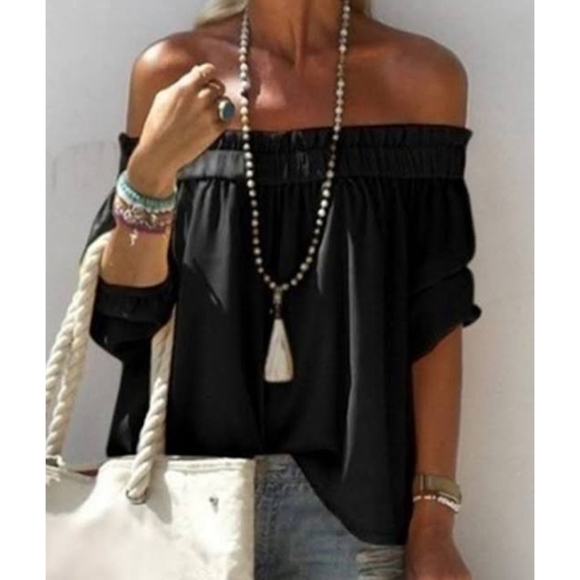 BOUTIQUE Tops - Boutique Pleated Off Shoulder Blouse
